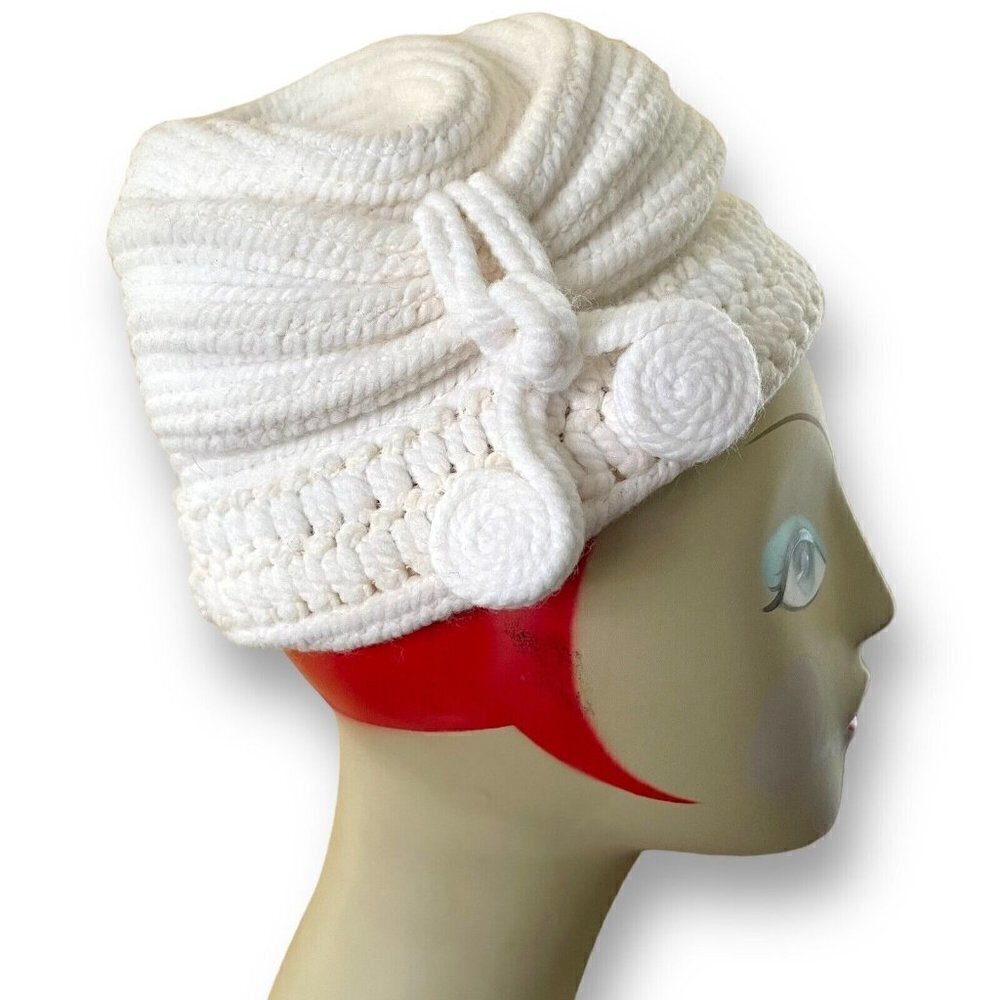 Vintage 1940s Everitt Needlepoint Womens White Beehive Tilt Hat Sculpted Toque - Picture 10 of 16